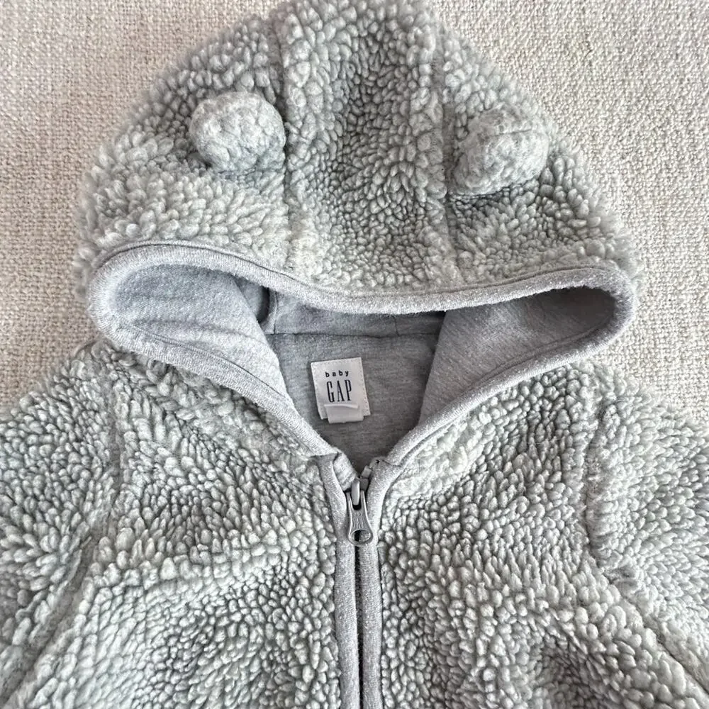 Gap Gray Sherpa Fleece Baby Bunting VGUC 6-12
